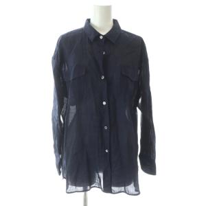 シャツ 長袖 麻 リネン 胸ポケット 38 M 紺 ネイビー /KW GY60