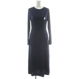 ワンピース 10 ネイビー 紺色 長袖 ロング丈 ウエストマーク 刺繍 クルーネック /PP GY60