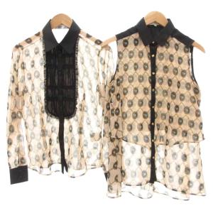 2点 まとめ ブラウス 長袖 ノースリーブ 総柄 ベージュ 3 2 黒 ブラック /NLGY60