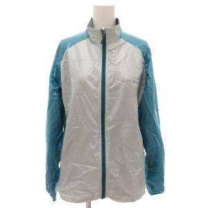美品 ジャンパー ウィンドブレーカー スタンドカラー 長袖 フルジップアップ L ライトグレー 青 ブルー