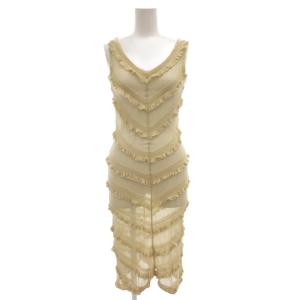 ワンピース M ベージュ 膝丈 ノースリーブ Vネック フリル /RG GY60