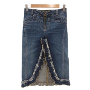 デニムスカート フリル スリット ひざ丈 タイト 38 インディゴブルー /NL GY60