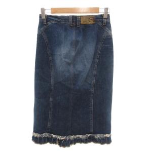 JUST cavalli デニムスカート フリル スリット ひざ丈 タイト 38 インディゴブルー /NL GY60