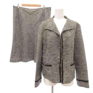 セットアップ ジャケット スカート ひざ丈 48 黒 ブラック ツイード調 /NL GY60