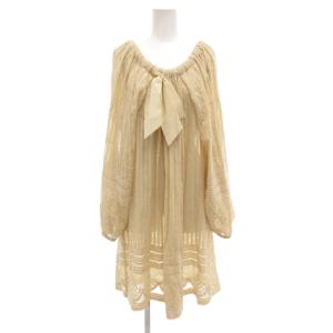 シャツ ブラウス 38 シルク 長袖 リボン レース ベージュ /AE GY60