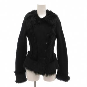 ニットジャケット 40 ウール レザー切替 黒 ブラック /AE GY60