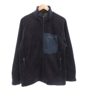 フリースジャケット L ジップアップ ロゴ 刺繍 紺 ダークネイビー /AE GY60