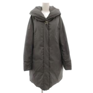 美品 ダウンコート ロング ショールカラー ジップアップ クリスタルボタン装飾 L グレー /GV GY60