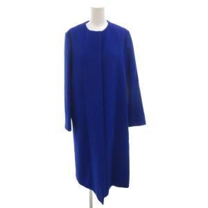 ノーカラーコート ウール 40 青 ブルー ロング /FF GY60