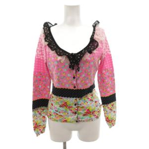 ブラウス レース リボン 総柄 ドット 長袖 40 ピンク /FF GY60