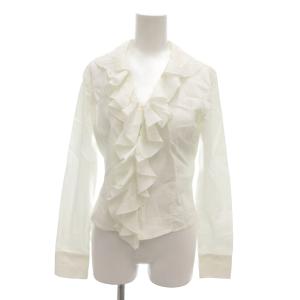 ブラウス  長袖 1 白 ホワイト フリル ラッフル Vネック CAMICIE /KR GY59