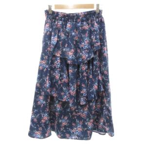 axes femme タグ付き バックティアードスカート  M 青 ブルー 花柄 ロング丈 /NL GY59