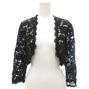 美品 ボレロ ビーズ スパンコール 2 黒 ブラック レース ノーカラー 七分袖 /YJ GY59