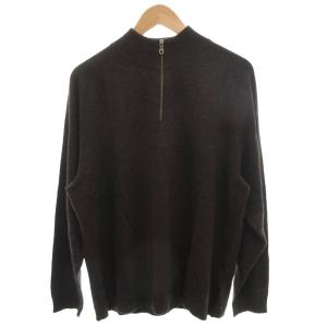 美品 ニット セーター ウール L 茶色 ブラウン 無地 ハーフジップ 長袖 /SJ GY59