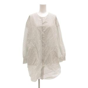 美品 シャツ ブラウス 36 長袖 カットオフ ストライプ グレー /AE GY59