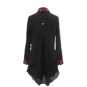ALGONQUINS 美品 ロングシャツ ダブルカラー ドレープ 切替 F 黒 ブラック ピンク 長袖 チェック柄 /YJ GY59