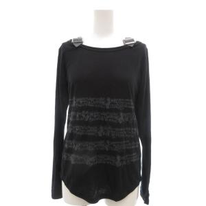 美品 カットソー Tシャツ ロンT プリント F 黒 ブラック 長袖 ラウンドネック /YJ GY59