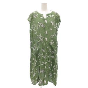 ワンピース ロング丈  麻 リネン 9 緑 グリーン 花柄 /NL GY59