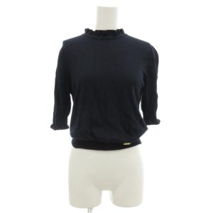 カットソー 絹 シルク 38 ネイビー フリルネック 七分袖 /RG GY59