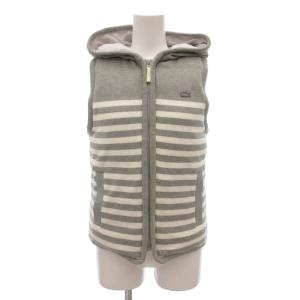 美品 ダウンベスト フーディ フルジップ ボーダー柄 36 グレー /NL GY59