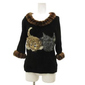 ニット セーター 長袖 猫モチーフ 9 黒 ブラック /JS GY59