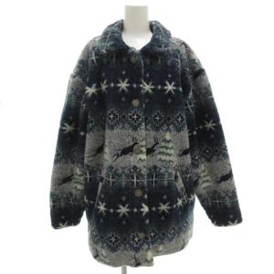 ヴィンテージ 90s ボアジャケット ロング ノルディック柄 紺 ネイビー 白 ホワイト /GV GY59