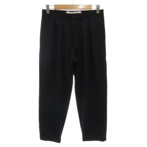 ウールギャバ後染パンツ スラックス クロップド テーパード ツータック S 紺 ネイビー TC-P100