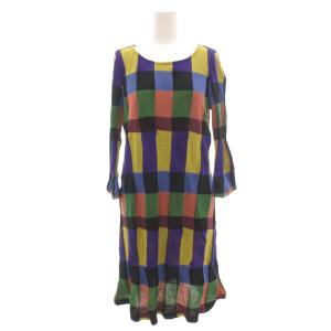 ワンピース 40 マルチカラー ブロックチェック柄 長袖 ラウンドネック GJPAM-06170 /UO