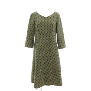 ワンピース 40 緑 グリーン Vネック 総柄 七分袖 GJEAK-16210 /UO GY59