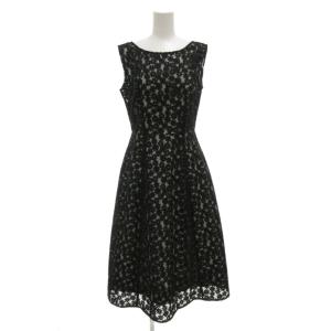 総レースワンピース ノースリーブ ロング フレア 花刺繍 38 黒 ブラック /GV GY59