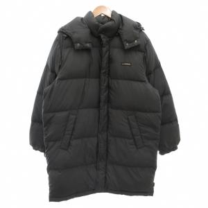フード付ダウンコート ロング ジップアップ ロゴ M 黒 ブラック /GV GY59