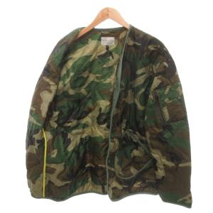 ZARA MAN 美品 キルティングジャケット XL グリーン 中綿 迷彩柄 Vネック  /HW GY59