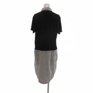 MARIE CLAIRE  美品 ワンピース LL 黒 ブラック 白 ホワイト ストライプ柄 襟付き ロング丈 半袖 ML719404