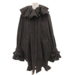 フリルコート ロング ジップアップ ウール アルパカ混 38 グレー /GV GY59