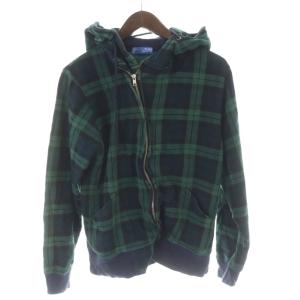 パーカー M 緑 グリーン 紺 ネイビー チェック柄 長袖 ジップアップ /KW GY58