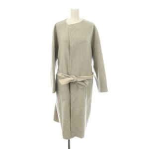 コート ウール 38 グレー ノーカラー 長袖 ベルト付き /LP GY58