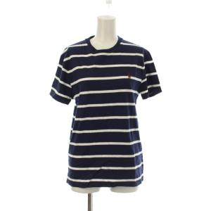 Tシャツ S 白 ホワイト ネイビー ストライプ柄 半袖 ラウンドネック /LP GY58