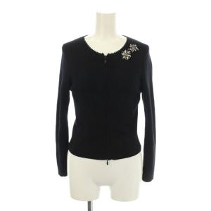 カーディガン XS 黒 ブラック 長袖 ラウンドネック スカラップ ビジュー装飾 /LP GY58