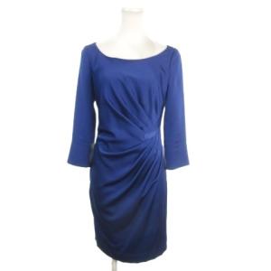 ワンピース 36 青 ブルー 七分袖 サテン ドレープ /AO13 GY58