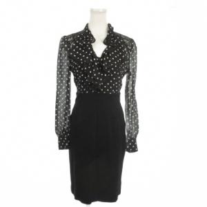 ドッキングワンピース 36 黒 ブラック 白 ホワイト 長袖 フリル シアー ドット レース インナー付き