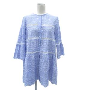 チュニック クルーネック 長袖 11 L 青 ブルー 刺繍柄 /HO38 GY58