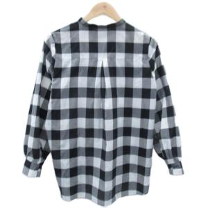 ROCHAS シャツ ブラウス 11 L オフホワイト 黒 ブラック チェック柄 バンドカラー 長袖 /HO10 GY58