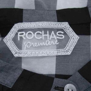 ROCHAS シャツ ブラウス 11 L オフホワイト 黒 ブラック チェック柄 バンドカラー 長袖 /HO10 GY58