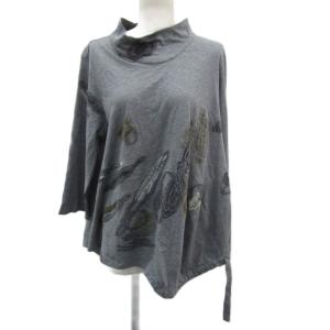 カットソー 40 L グレー 七分袖 ハイネック 抽象柄 /SM6 GY58
