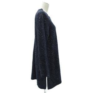 HIROKO KOSHINO ワンピース ひざ丈 紺 ネイビー Vネック 長袖 総柄 /SM60 GY58