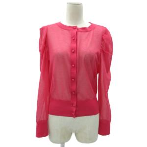 カーディガン ミドル丈 F ピンク クルーネック シアー素材 /SY27 GY58