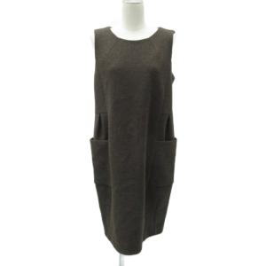 ワンピース ひざ丈 ノースリーブ 38 M 茶 ブラウン ラウンドネック /SY31 GY58