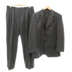 スーツ テーラードジャケット パンツ スラックス 総裏地 開き見せ ウール グレー ストライプ柄 /NL