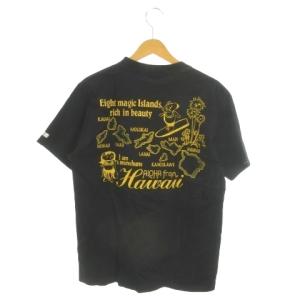 Tシャツ M 黒 ブラック プリント柄 半袖 クルーネック ハワイ /MN32 GY58