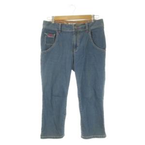 デニム ジーンズ 46 青 ブルー インディゴ クロップド丈 ピンクステッチ パッチポケット /CK41